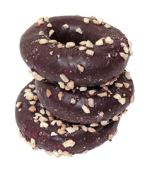 three chocolate donuts