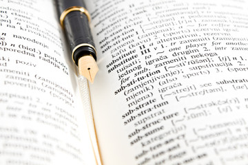 Fototapeta premium fountain pen and dictionary book showing success