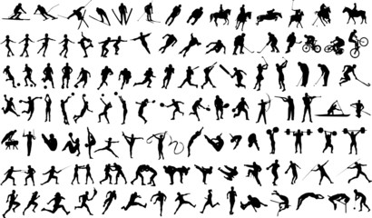 Set of vector silhouettes of people in sports - obrazy, fototapety, plakaty