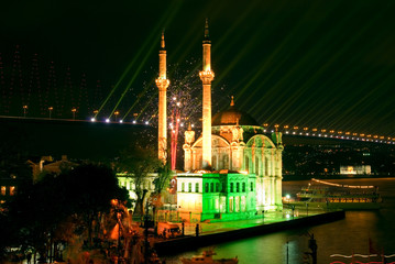 Ortakoy Mosque and Bosphorus Bridge, Istanbul Turkey..