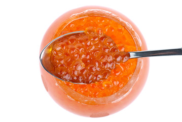 Small spoon and bowl with caviar (View from above)