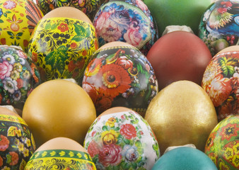 Fototapeta na wymiar Many decorated different easter eggs background