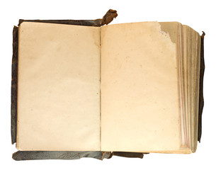 extremely old notebook, opened, pages and cover torn