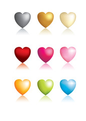 3d isolated heart icons with reflection