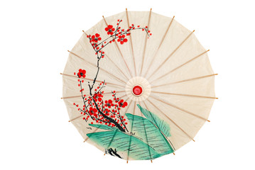 Isolated oriental umbrella with red flowers - 12990030