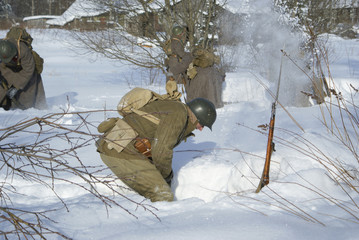 Soviet-Finnish war 1939-1940:  Red Army soldier is dug round in