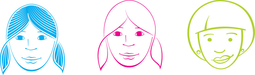 Simple-drawing girl's faces