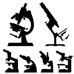 Microscopes in detailed vector silhouette