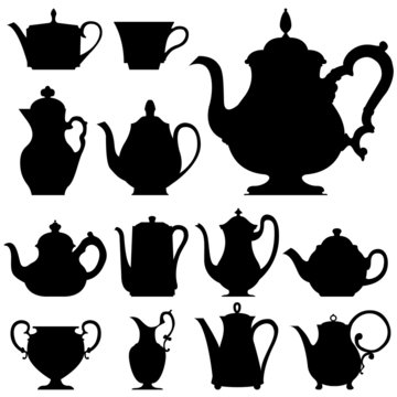 Tea and coffee pots - vector silhouette set