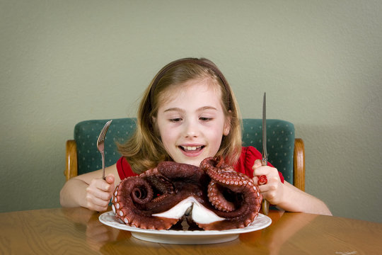 Child Eating Octopus Dinner