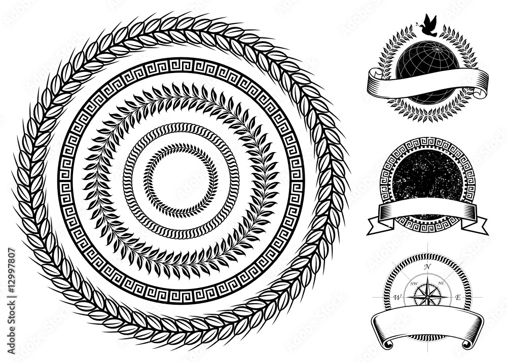 Poster circle frame and emblems elements design, vector layered.