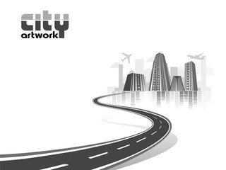 abstract city with the road leading to it