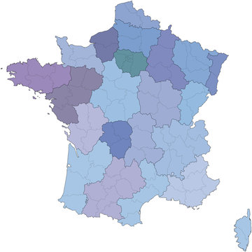 Carte des régions et départements en métropole