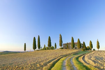 Fotobehang een typisch Toscaans landschap in Italië met een Toscaanse villa © Bas Meelker 