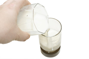 the hand pouring milk