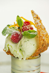 dessert with mint icecream