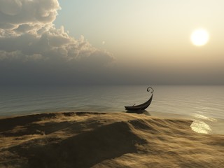 Beach - Ocean View with Rowboat on the Shore