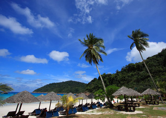 Chairs on a beautiful tropical island beach - 13015645