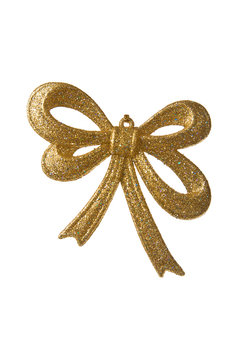 golden christmas bow isolated. holiday background