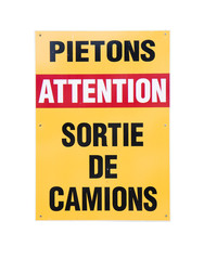 Caution trucks exit French traffic sign
