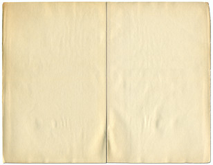 Two blank pages from a 1932 vintage book isolated over white.