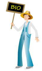 jardinier avec pancarte bio