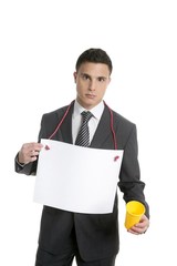 Businessman lost job asking for work, copy space