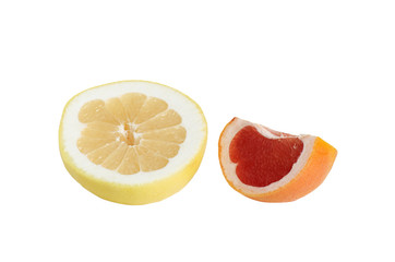 Naklejka na ściany i meble Pieces of grapefruit on a white.