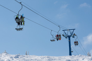 Fototapeta na wymiar Ski lift to top of mountain