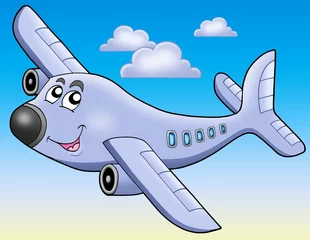 Photo sur Plexiglas Avion, ballon Avion de dessin animé sur le ciel bleu