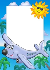 Papier Peint photo Lavable Avion, ballon Cadre avec soleil et avion
