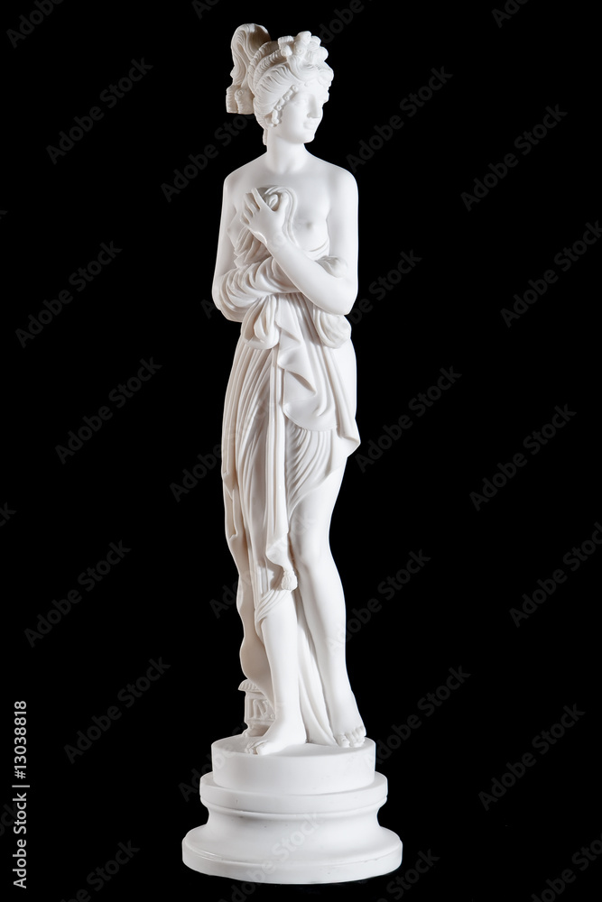 Wall mural Classic white marble statue of a woman isolated on black