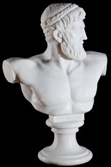 Classical white bust of Poseidon isolated on black