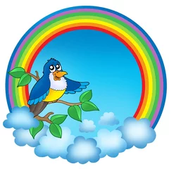 Ingelijste posters Regenboogcirkel met schattige vogel © Klara Viskova