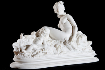 Classic white marble statue of a woman isolated on black