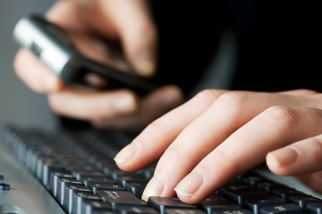 Female hands typing.