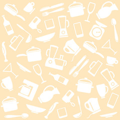 Ware and home appliances for kitchen. Background