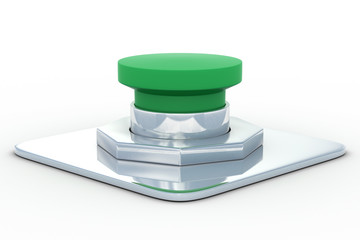 green button on a white background. 3D image