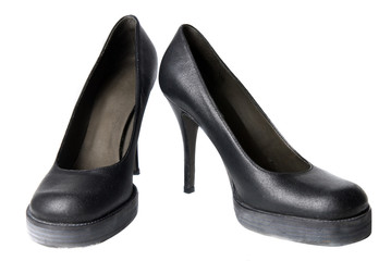 black leather female shoes isolated on white