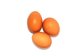 Three eggs isolated on white background