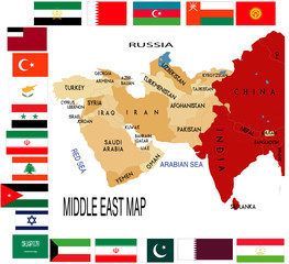 Middle East map with various flag