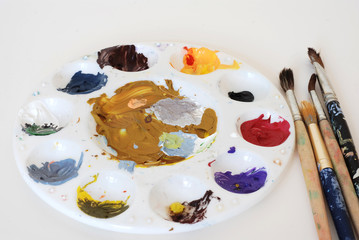 Painter's palette and paintbrushes