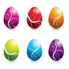 set of colorful easter eggs with swirly pattern