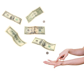 hand pointing in palm demanding money