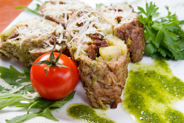Italian kitchen.meat loafs with vegetable