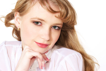 Naklejka premium Smiling teenage girl with long blond hair