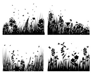 set of meadows silhouettes