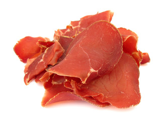 Prosciutto crudo ham isolated on white background