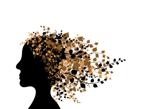 Woman Head Silhouette With Autumn Leaves