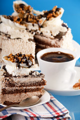 Cake with walnuts  and chocolate